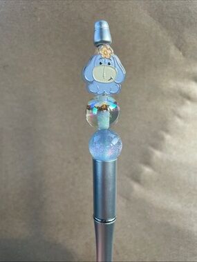 Eyeore Light Blue Beaded Pen - handmade